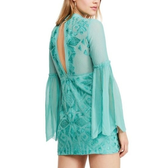 FREE PEOPLE Turquoise Embroidered Mini Dress - Picture 2 of 3
